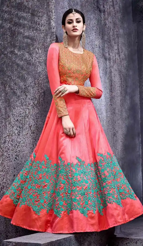 Pink Color Silk Embroidery Anarkali Churidar Kameez | FH574485259