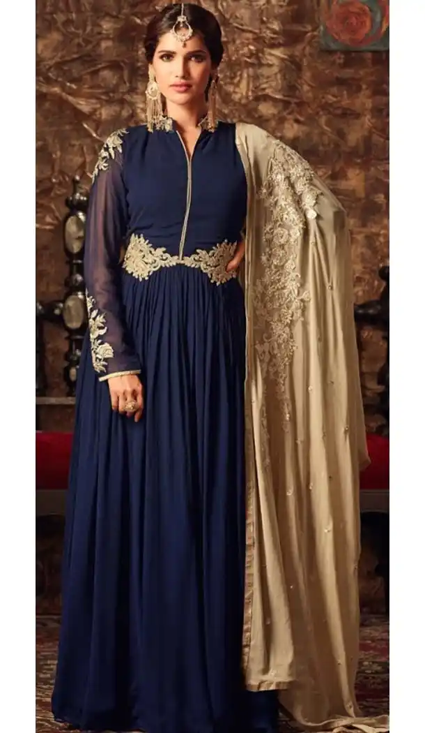 Blue Color Georgette Embroidery Anarkali Churidar Kameez | FH574785079