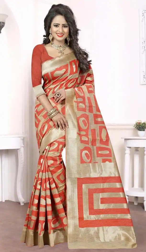 Silk Beige Color Printed Casual Wear Saree Blouse | FH575185142