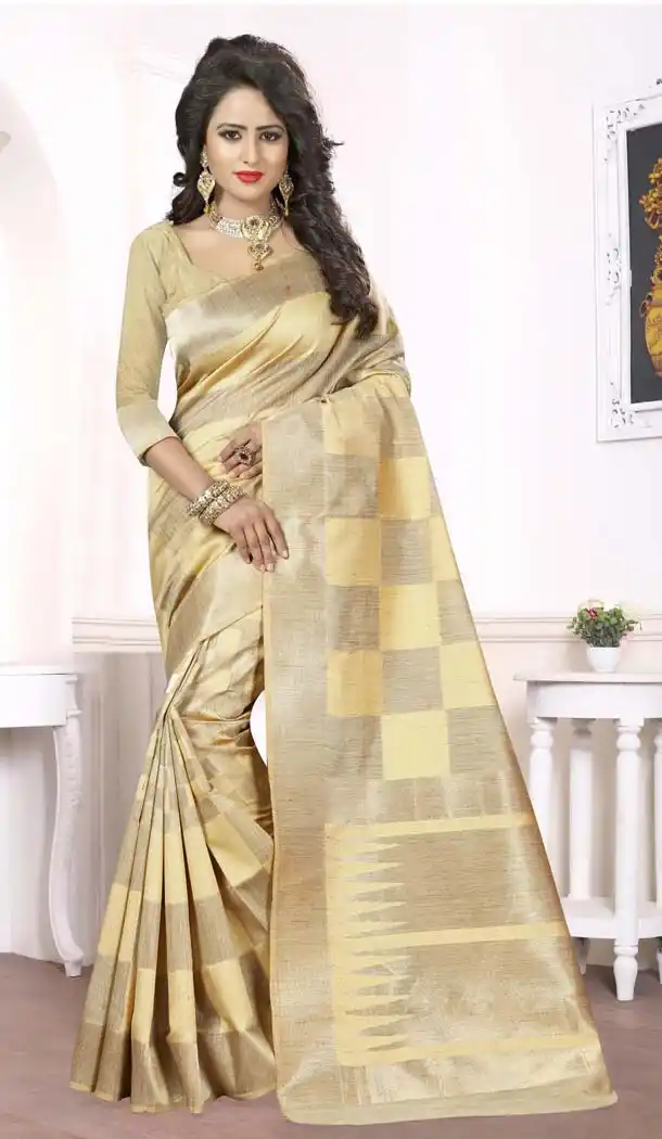 Silk Cream Color Printed Casual Wear Saree Blouse | FH575185144