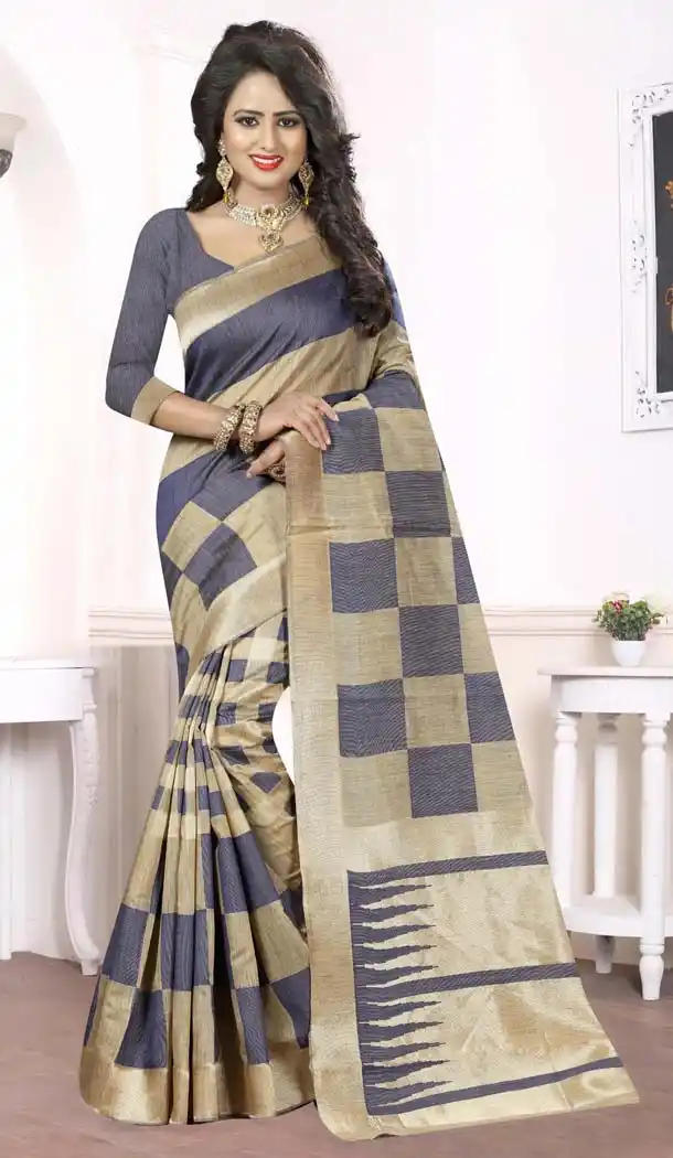 Silk Slate Grey Color Printed Casual Wear Saree Blouse | FH575185145