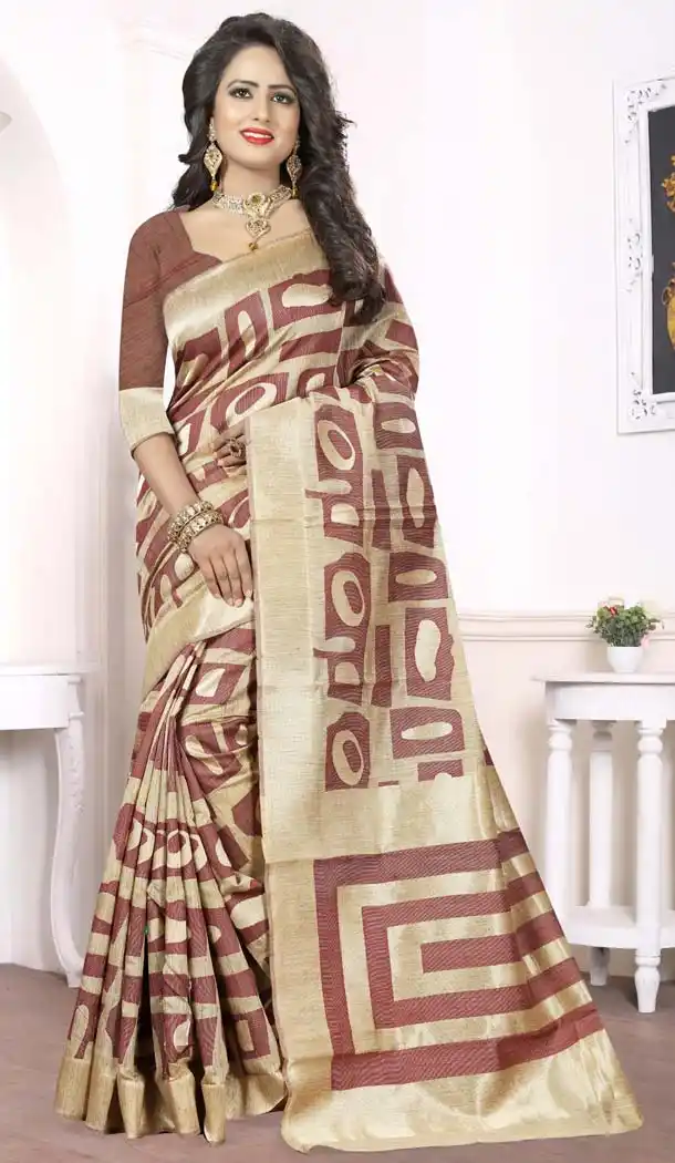 Silk Beige Color Printed Casual Wear Saree Blouse | FH575185146
