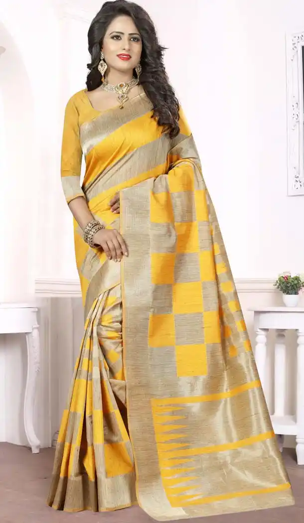 Silk Yellow Color Printed Casual Wear Saree Blouse | FH575185148