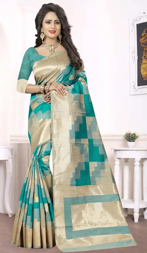 Silk Emerald Color Printed Casual Wear Saree Blouse | FH575185149