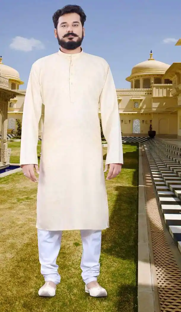 Cream Color Cotton Casual Wear Men Readymade Kurta Pajama | FH575585177
