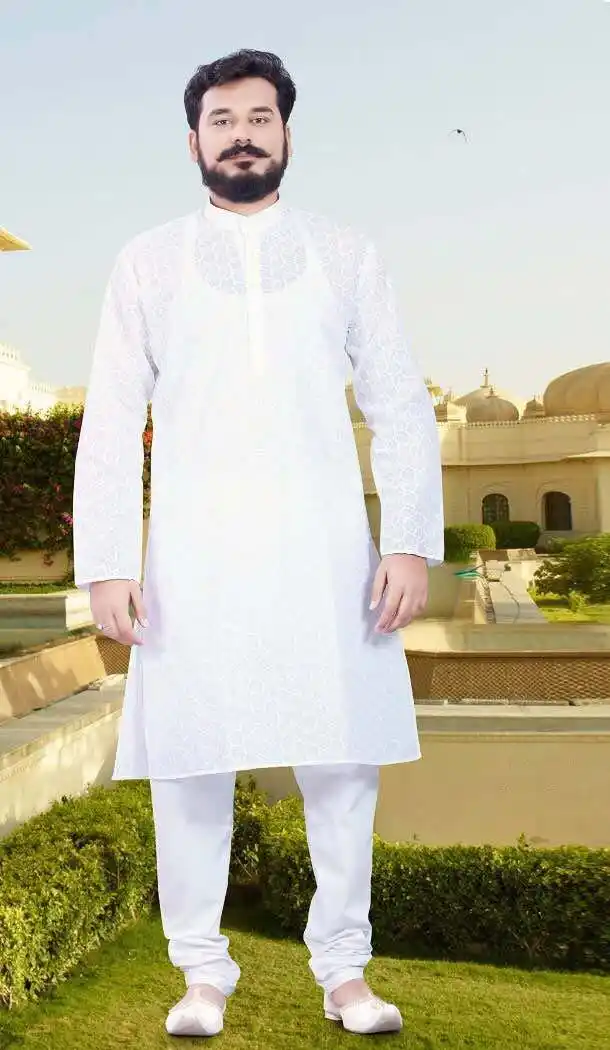 White Color Cotton Casual Wear Men Readymade Kurta Pajama | FH575585178