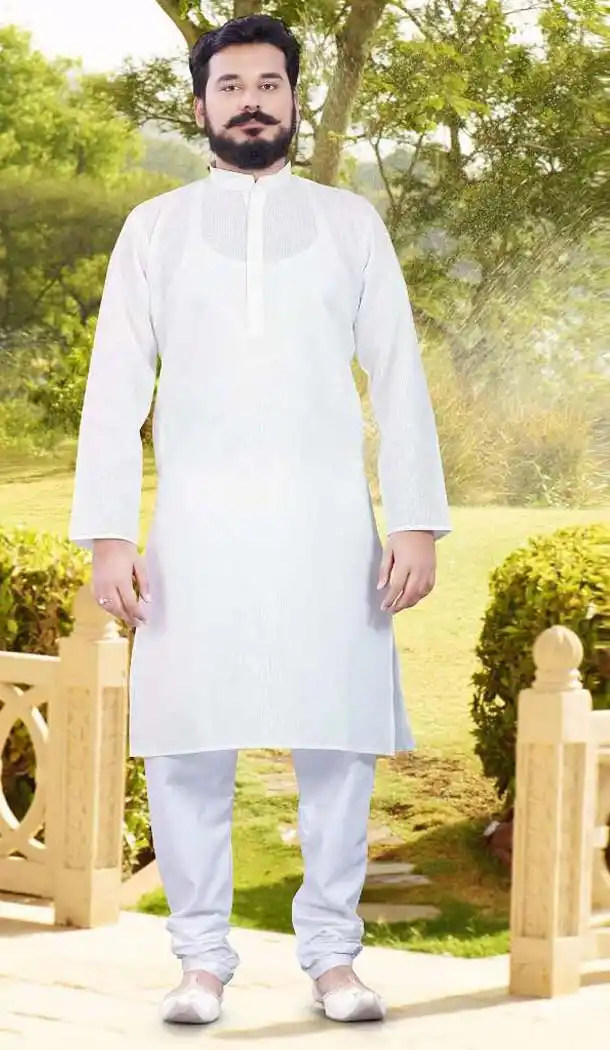 Cotton White Color Casual Wear Men Readymade Kurta Pajama | FH575585179