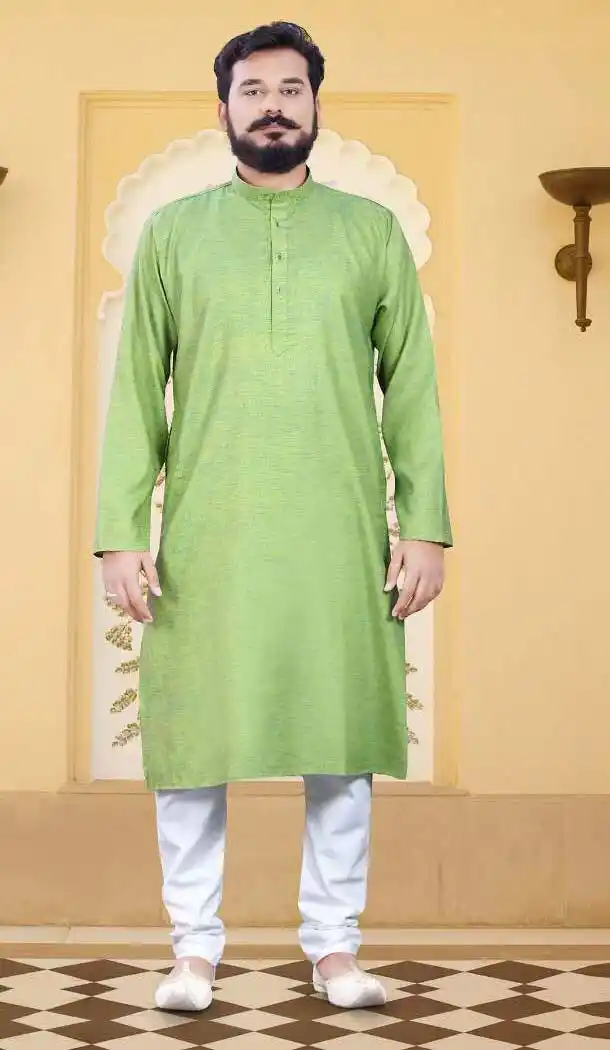Men Readymade Cotton Green Color Casual Wear Kurta Pajama | FH575585181