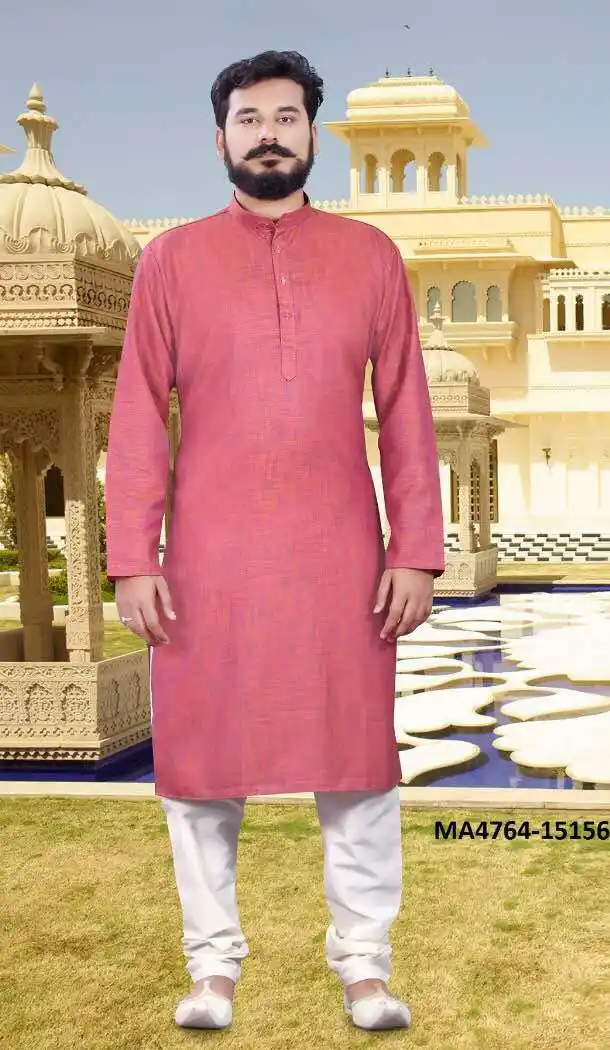 Men Readymade Cotton Salmon Color Casual Wear Kurta Pajama | FH575585185