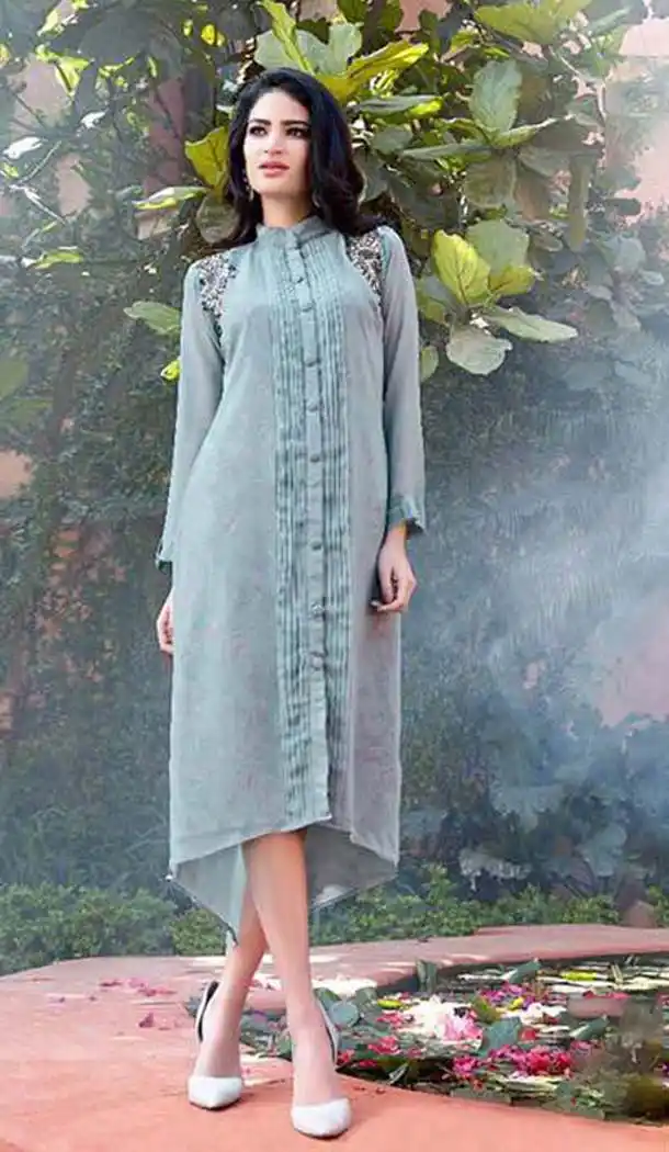 Grey Color Georgette Achkan Readymade Kurti | FH575785199