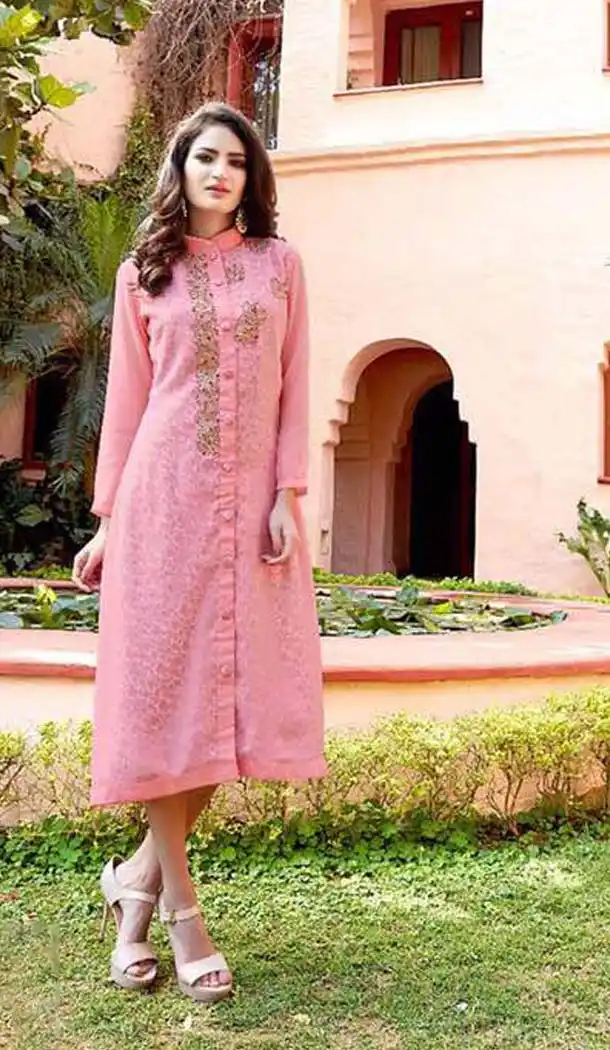 Pink Color Georgette Achkan Readymade Kurti | FH575785200