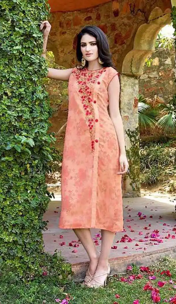 Mistyrose Color Georgette Achkan Readymade Kurti | FH575785202