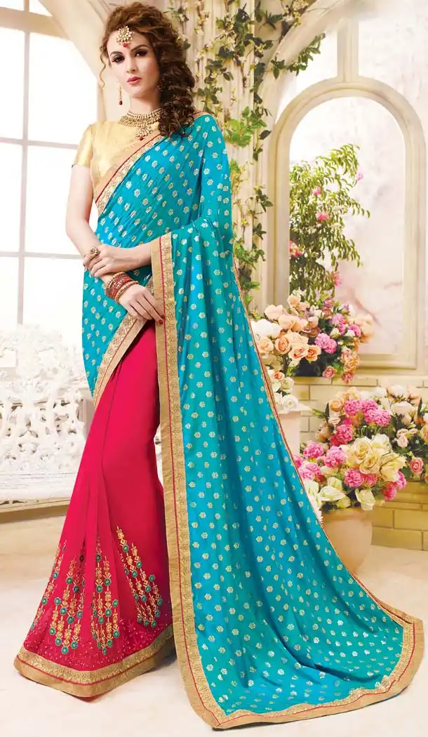 Georgette Fabric Sky Blue Color Day Wear Casual Saree Blouse | FH576085211