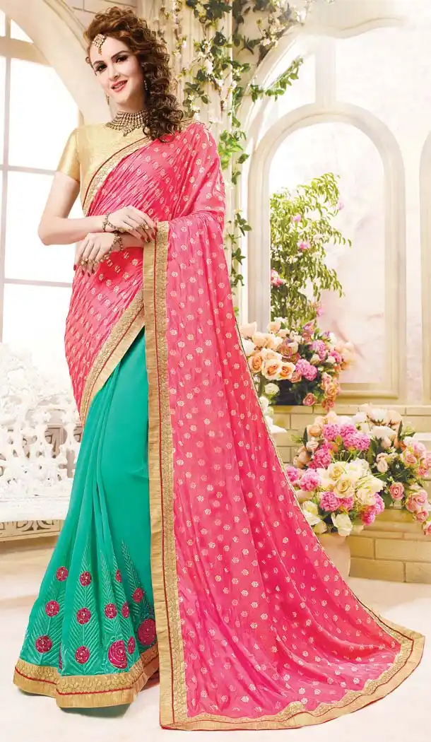 Georgette Fabric Salmon Color Day Wear Casual Saree Blouse | FH576085214