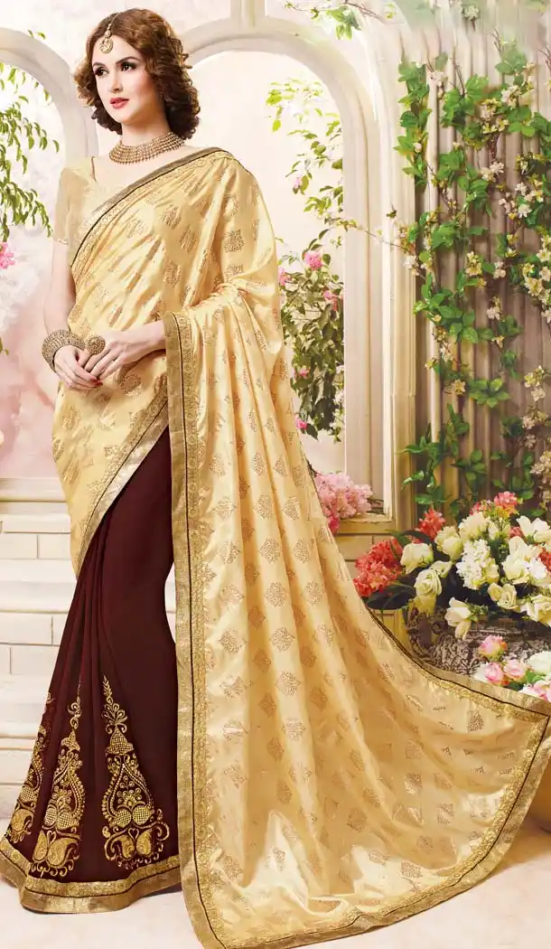 Georgette Fabric Cream Color Day Wear Casual Saree Blouse | FH576085215