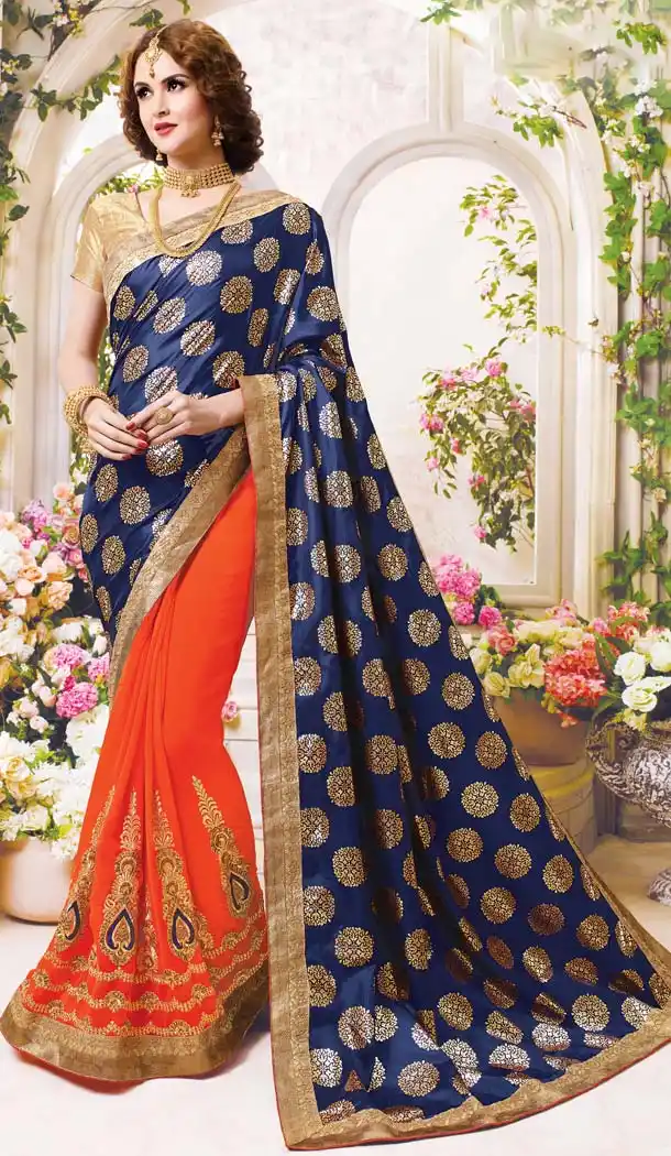Georgette Fabric Orange Color Day Wear Casual Saree Blouse | FH576085216