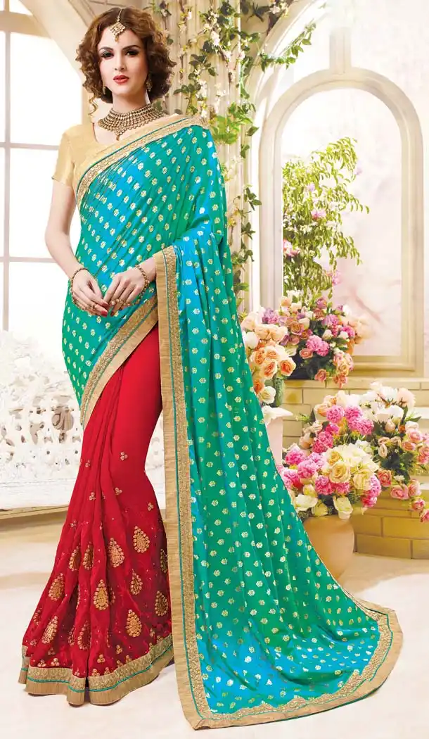 Georgette Fabric Turquoise Color Day Wear Casual Saree Blouse | FH576085217