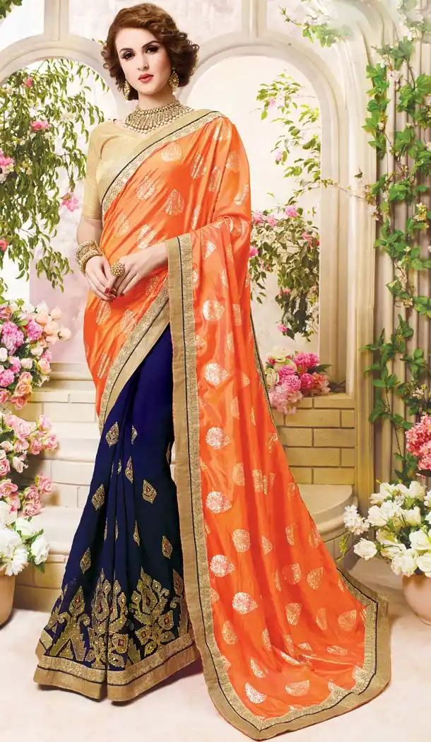 Georgette Fabric Orange Color Day Wear Casual Saree Blouse | FH576085219