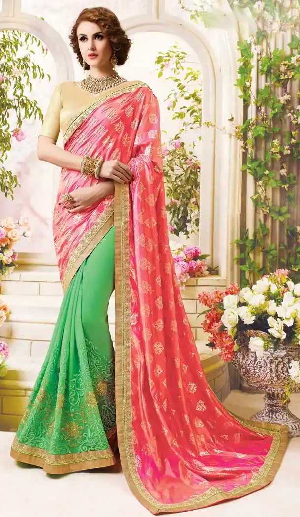 Georgette Fabric Green Color Day Wear Casual Saree Blouse | FH576085220