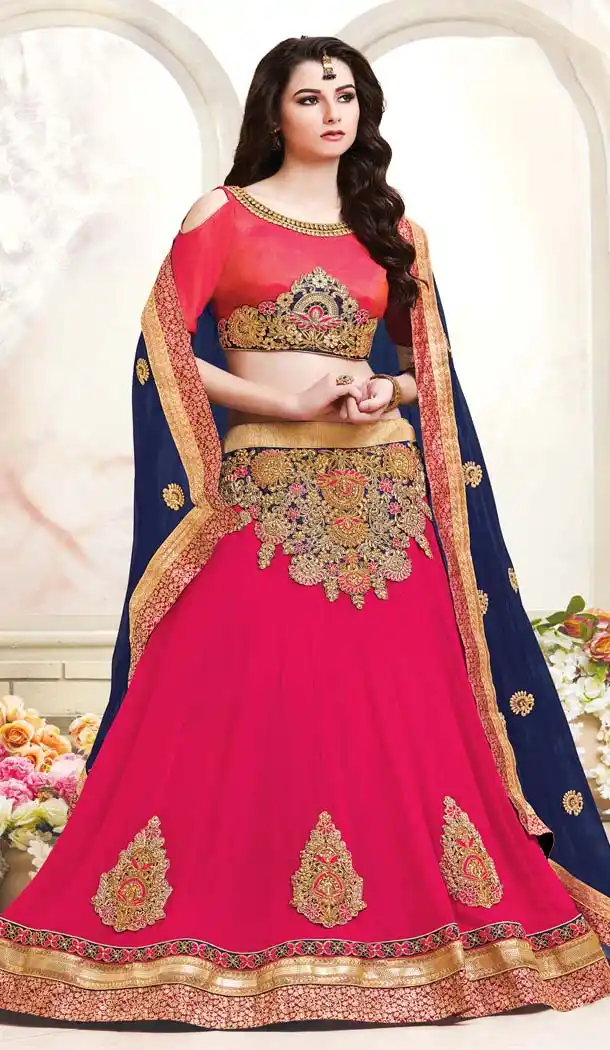 Women's Pink Color Georgette Circular Style Treditional Lehenga Choli | FH576285234
