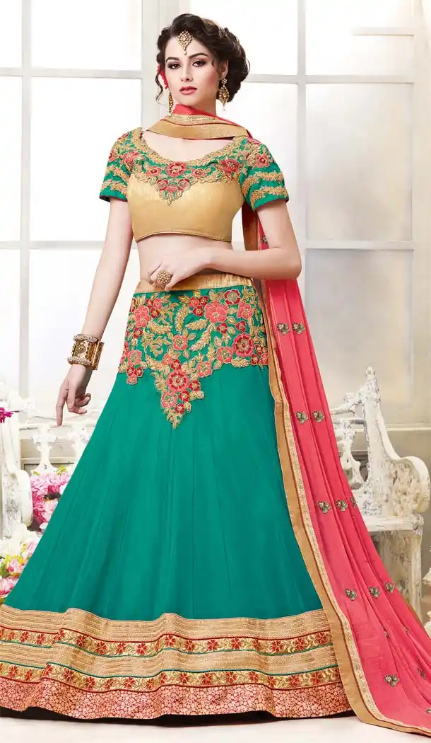 Women's Emerald Color Georgette Circular Style Treditional Lehenga Choli | FH576285235