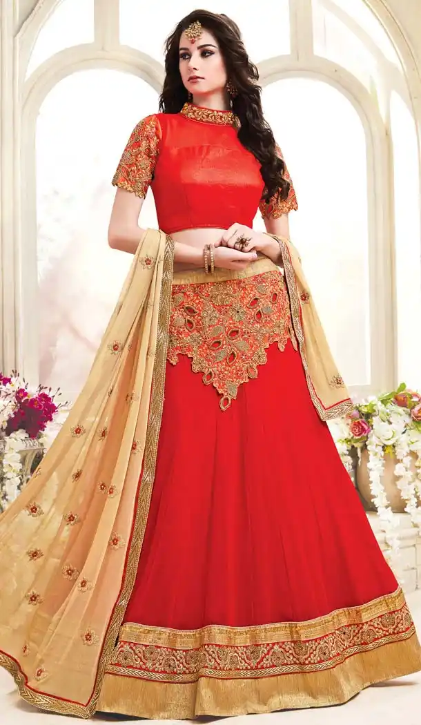 Women's Red Color Georgette Circular Style Treditional Lehenga Choli | FH576285238