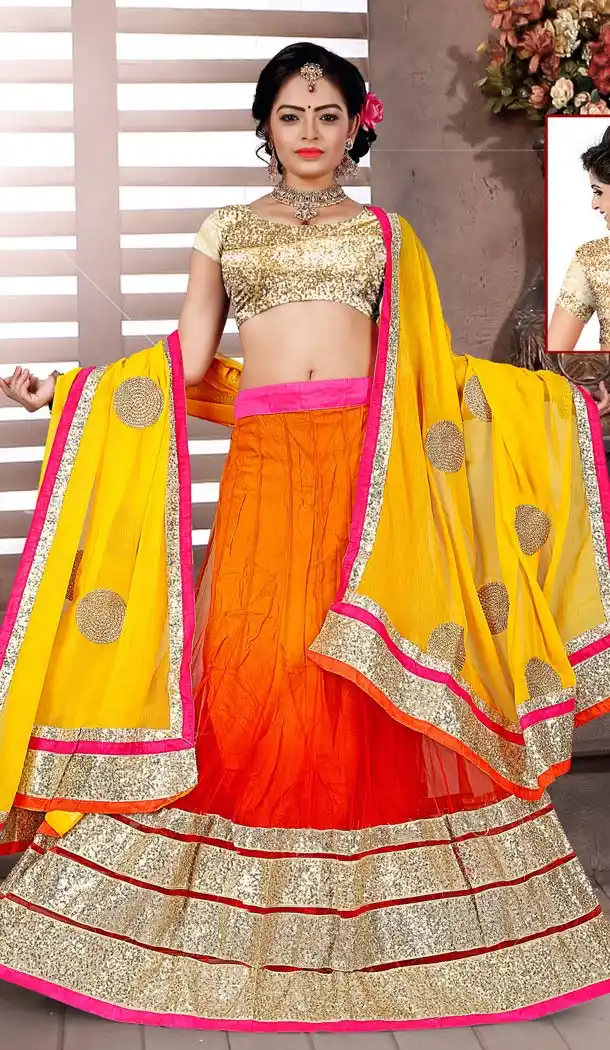 Orange Color Net Circular Style Party Wear Lehenga Choli | FH576785283