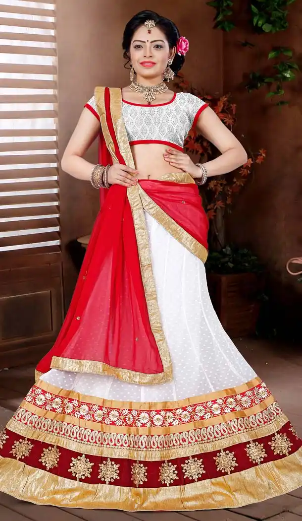 Off White Color Georgette Circular Style Party Wear Lehenga Choli | FH576785293