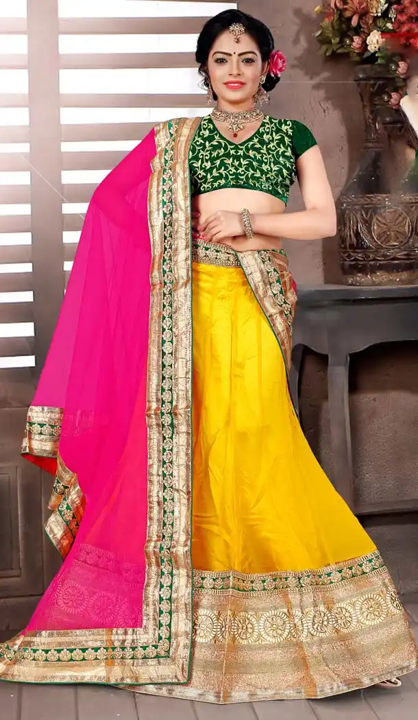 Yellow Color Net Circular Style Party Wear Lehenga Choli | FH576785295