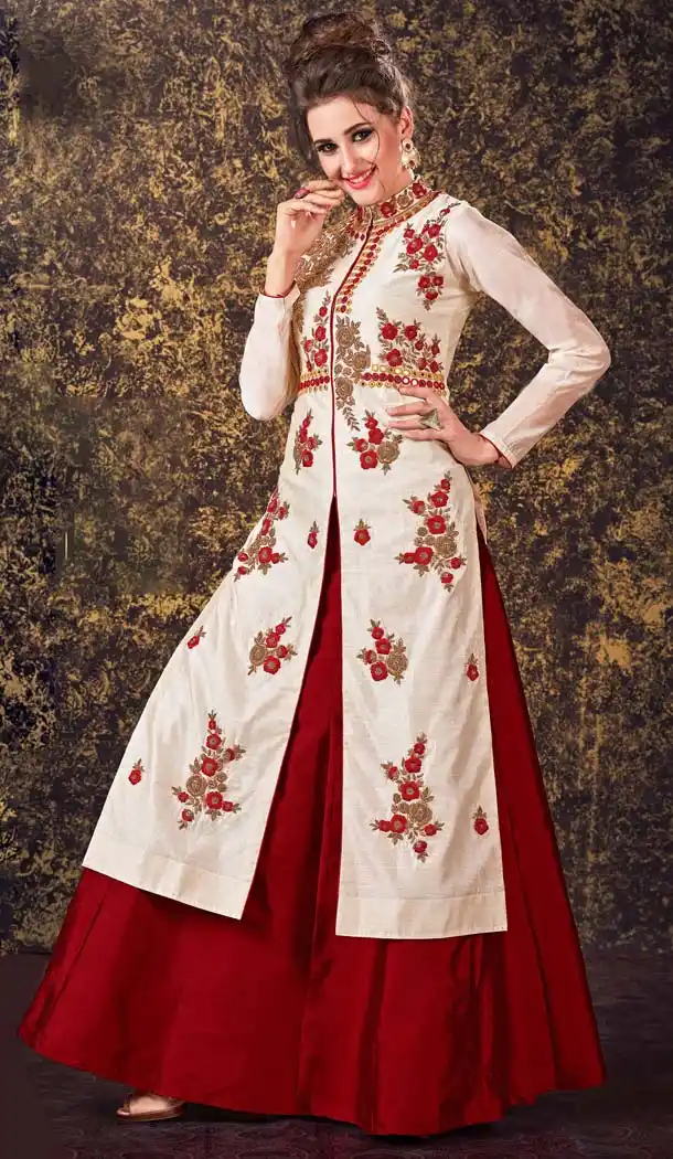 Off White Color Silk Achkan Style Designer Wear Lehenga Suit | FH577585354
