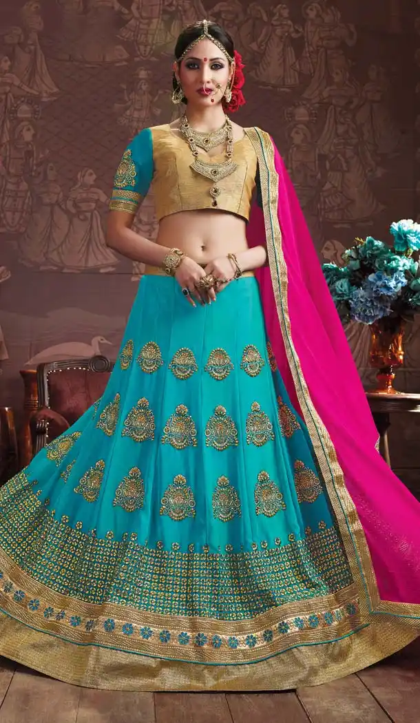 Sky Blue Color Georgette Embroidery Work Treditional Lehenga Choli | FH577685363