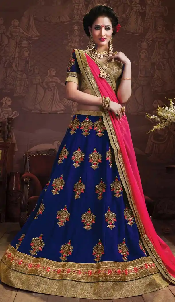 Blue Color Georgette Embroidery Work Treditional Lehenga Choli | FH577685364