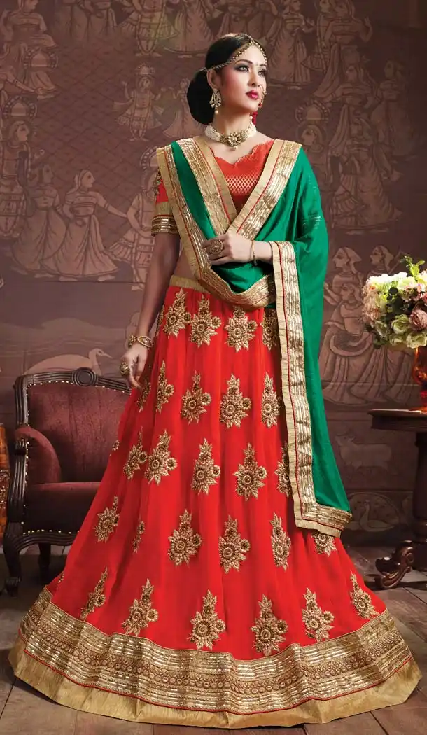 Red Color Georgette Embroidery Work Treditional Lehenga Choli | FH577685365