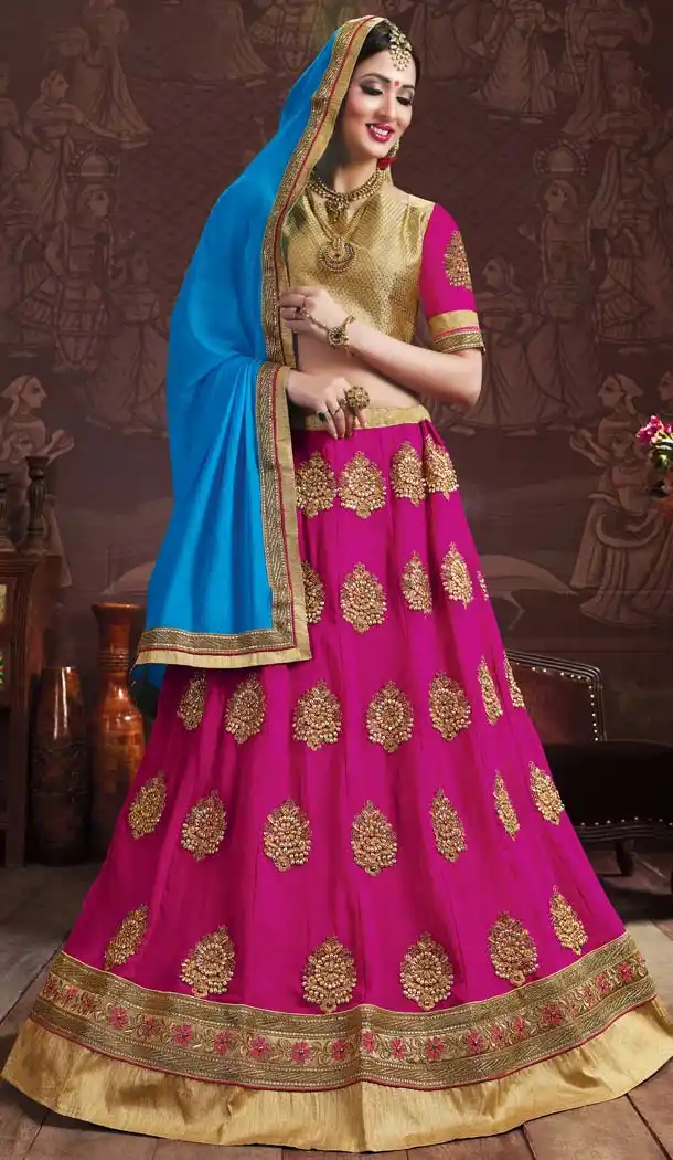 Deep Pink Color Georgette Embroidery Work Treditional Lehenga Choli | FH577685366