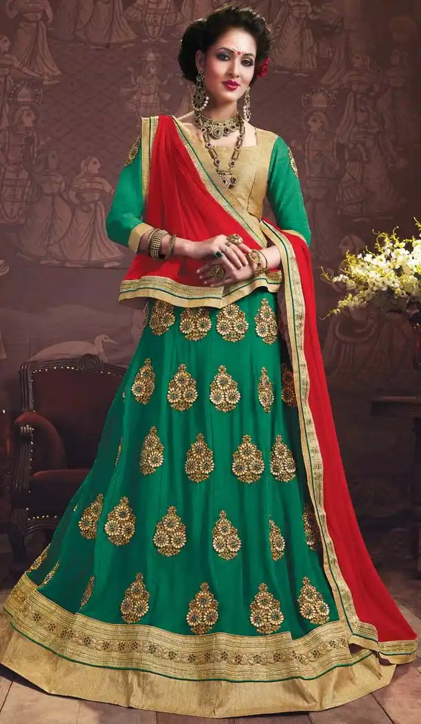 Green Color Georgette Embroidery Work Treditional Lehenga Choli | FH577685370