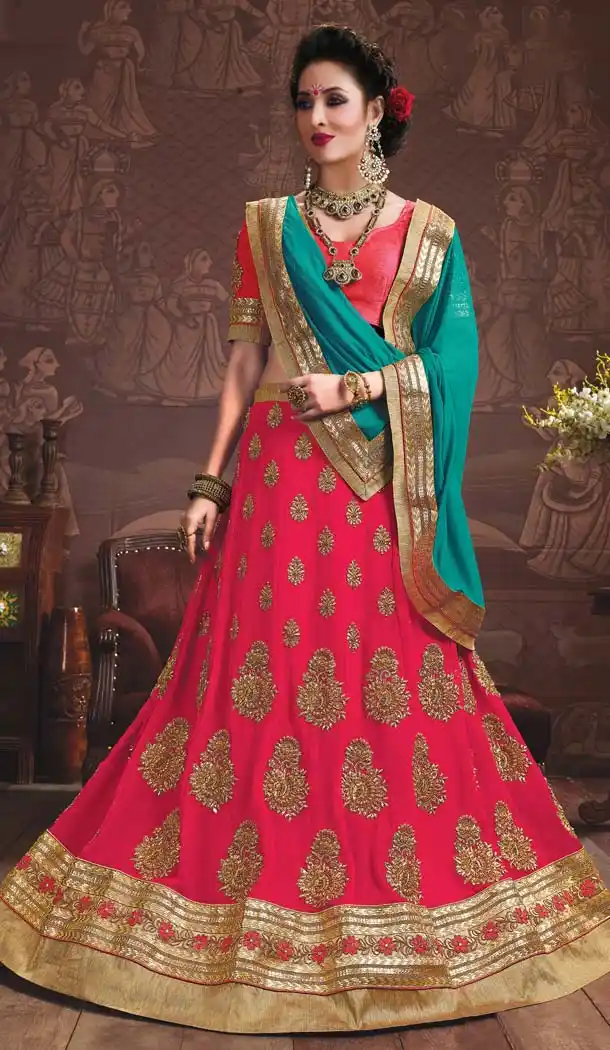 Deep Pink Color Georgette Embroidery Work Treditional Lehenga Choli | FH577685373