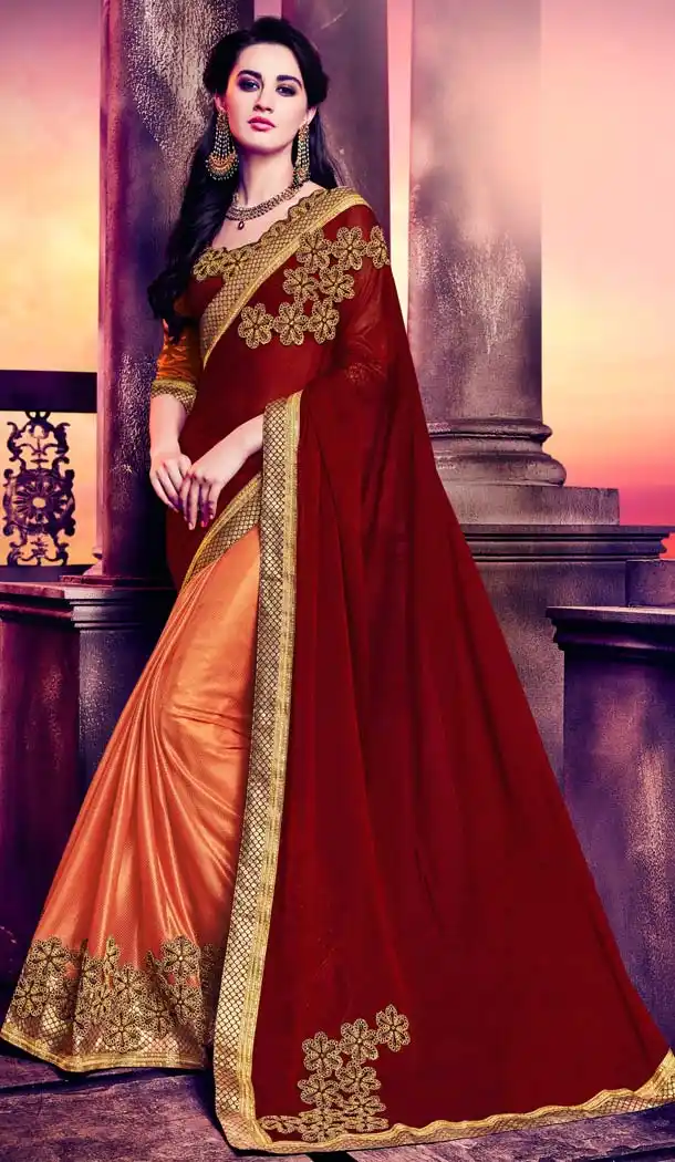 Maroon Color Lycra Embroidery Casual Wear Saree | FH577785374