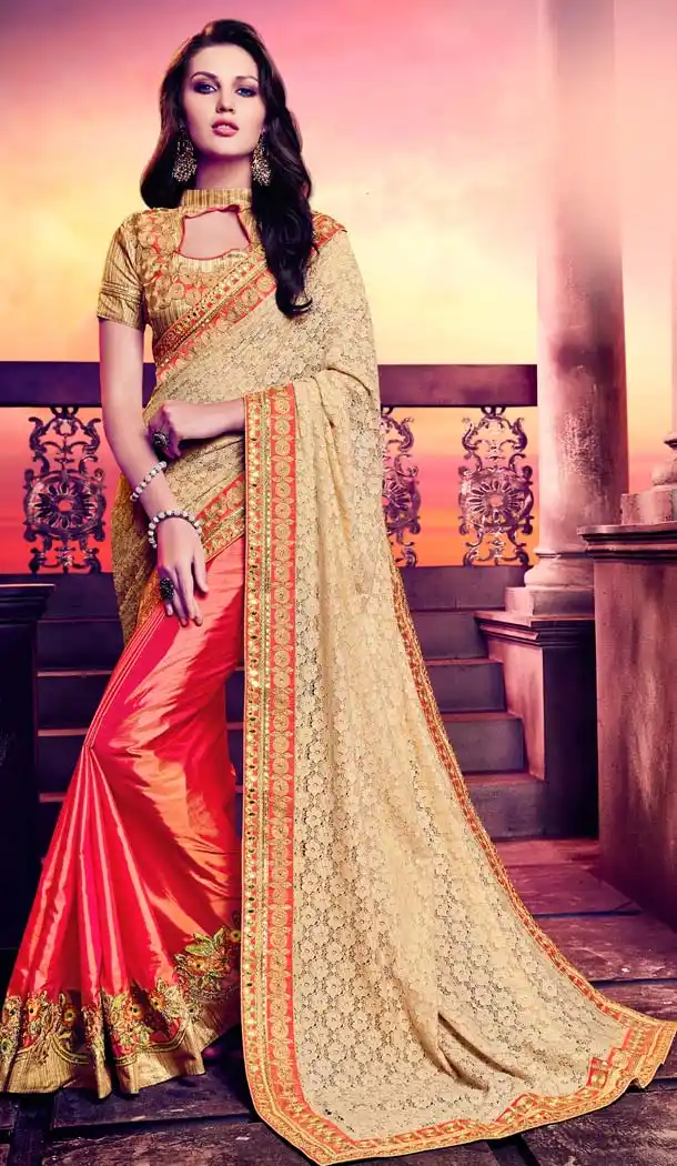Beige Color Silk Embroidery Casual Wear Saree | FH577785375