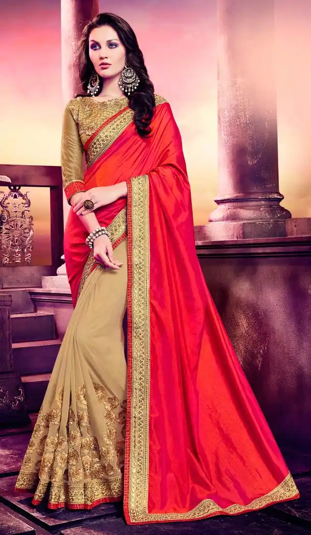 Beige Color Georgette Embroidery Casual Wear Saree | FH577785377