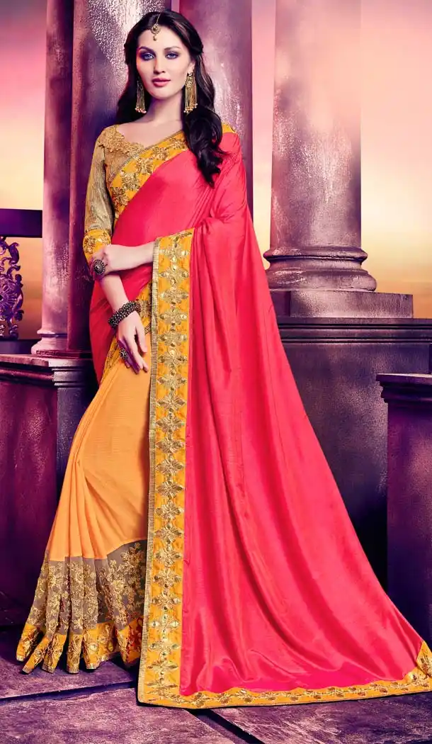 Deep Pink Color Chiffon Embroidery Casual Wear Saree | FH577785379