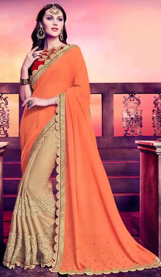 Orange Color Chiffon Embroidery Casual Wear Saree | FH577785383