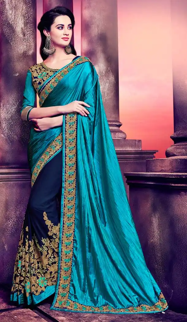 Sky Blue Color Georgette Embroidery Casual Wear Saree | FH577785384