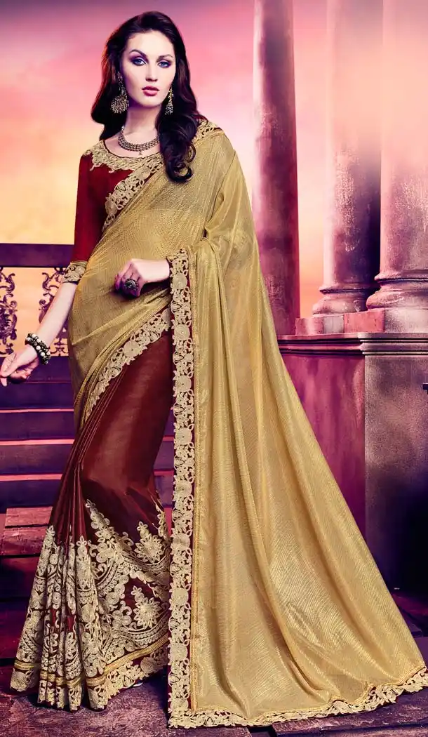 Maroon Color Silk Embroidery Casual Wear Saree | FH577785389