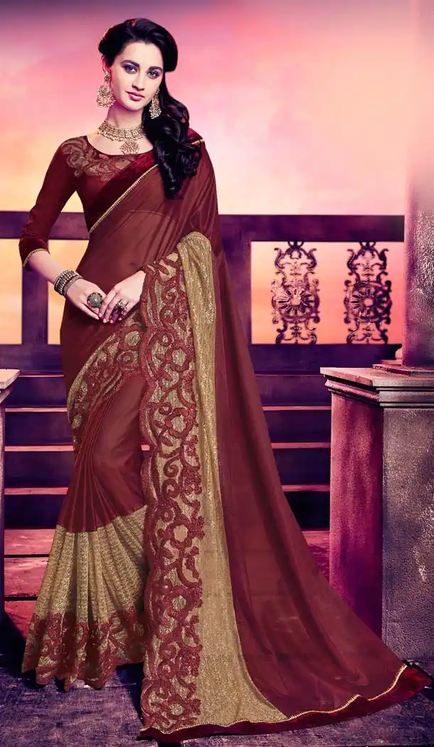 Maroon Color Jacquard Embroidery Casual Wear Saree | FH577785392