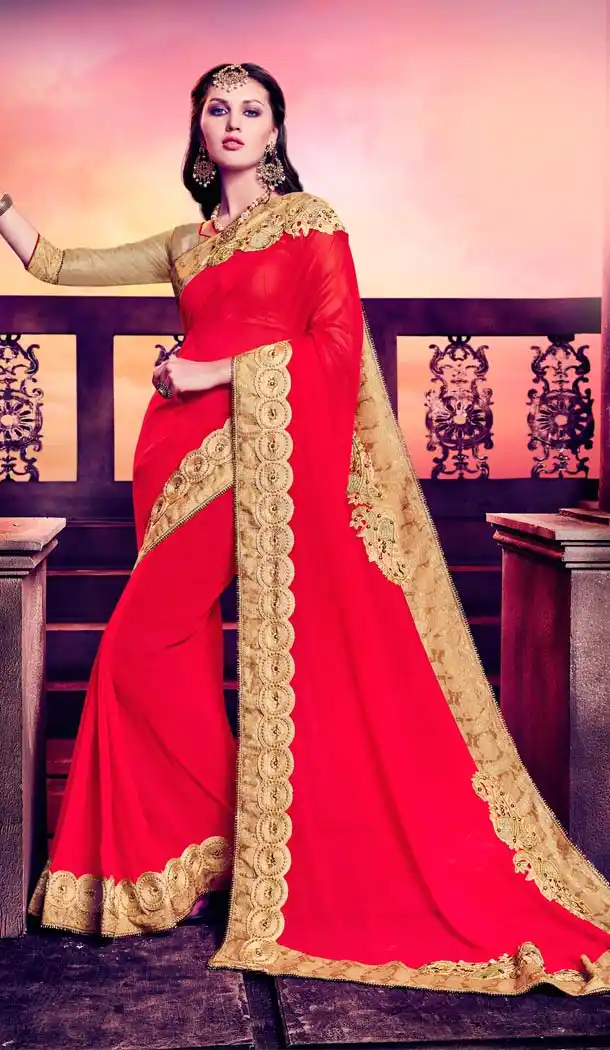 Deep Pink Color Georgette Embroidery Casual Wear Saree | FH577785393