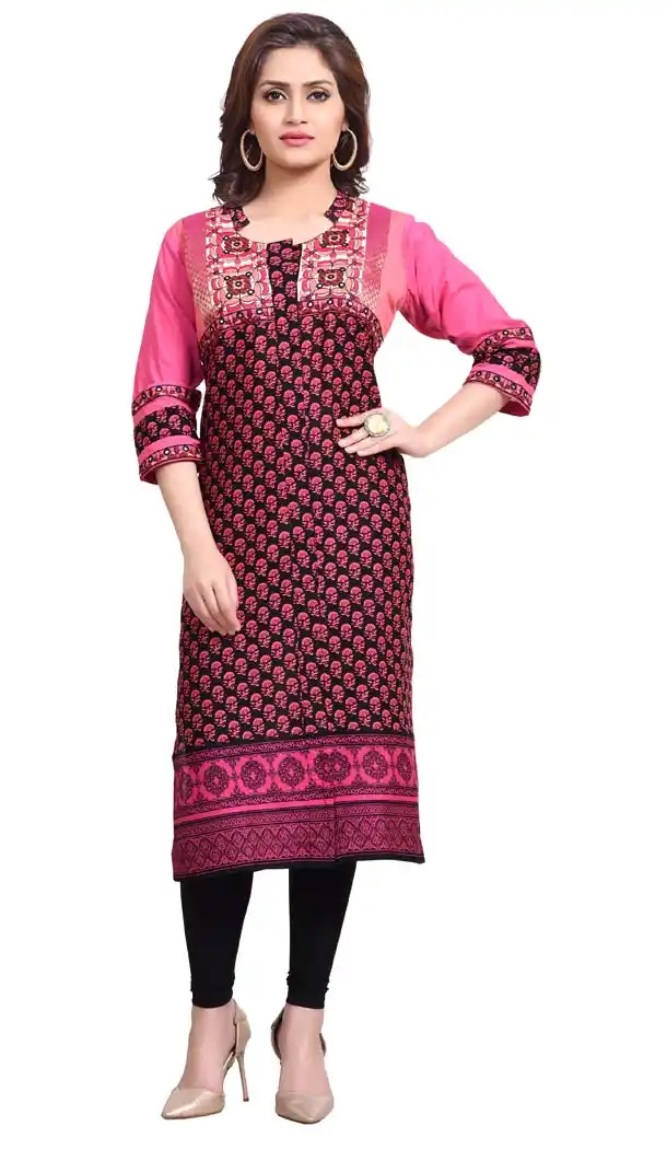 Pink Color Cotton Printed Casual Wear Readymade Kurti | FH578085443