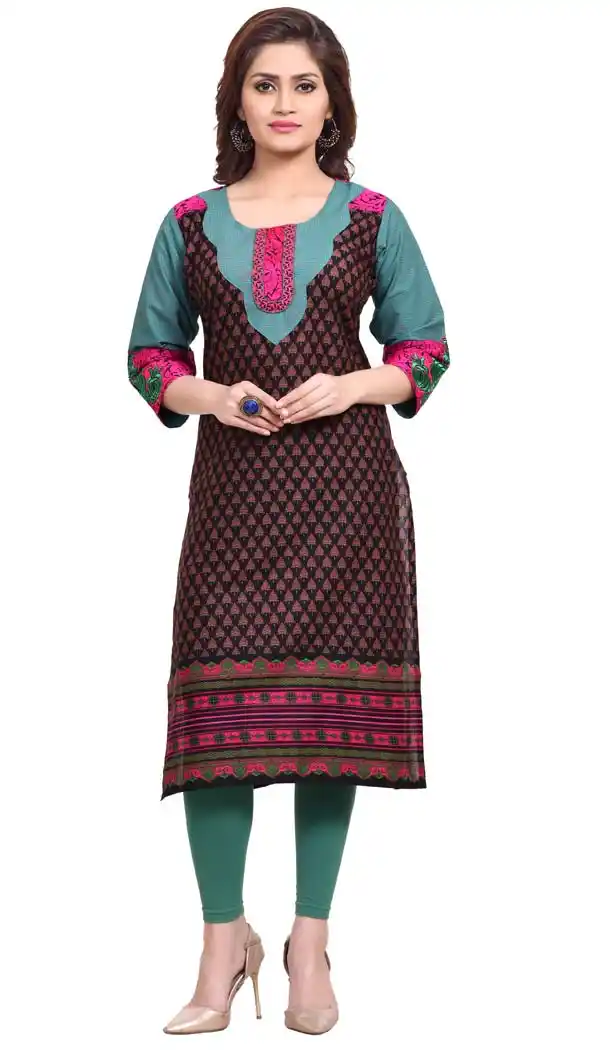 Black Color Cotton Printed Casual Wear Readymade Kurti | FH578085445