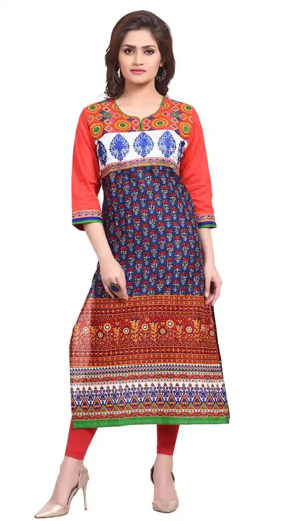 Blue Color Cotton Printed Casual Wear Readymade Kurti | FH578085446