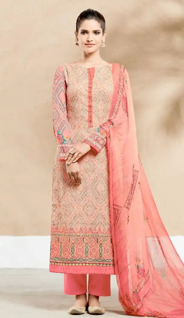 Pure Cotton Salmon Color Embroidery Salwar Kameez | FH578385500