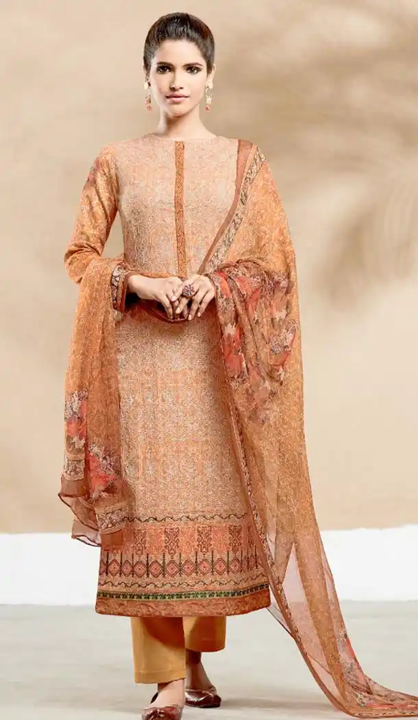 Pure Cotton Orange Color Embroidery Salwar Kameez | FH578385502
